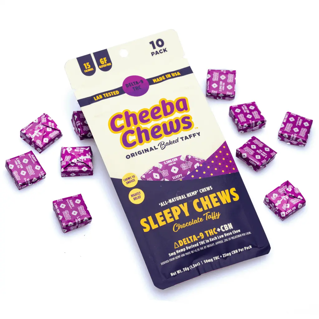 Cheeba Chews Delta 9 and CBN Chocolate Taffy – Sleepy Chew (50 mg Total Cannabinoids)