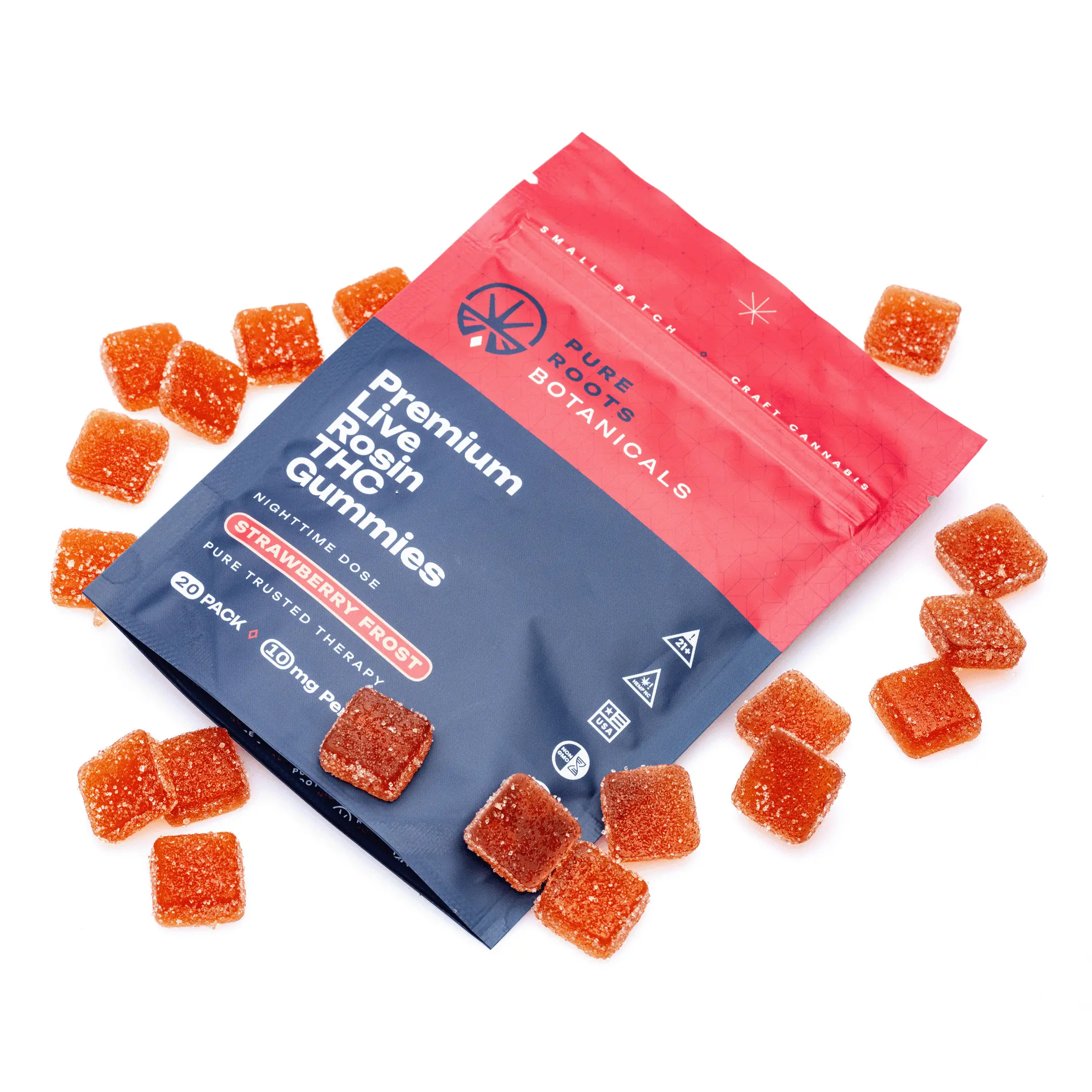 Pure Roots Botanicals THC Live Rosin Gummies – Strawberry Frost (200 mg Total Delta 9 THC)